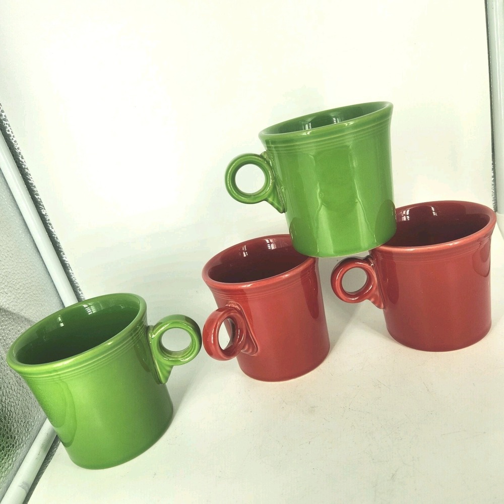Set of 4 Fiesta Ware Coffee Mugs Ring Handle Homer Laughlin HLC USA Green Red